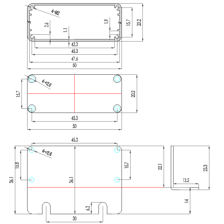 50*20*80mm разделенное тело Sandblasting поверхностные прессованные алюминиевые коробки приложения