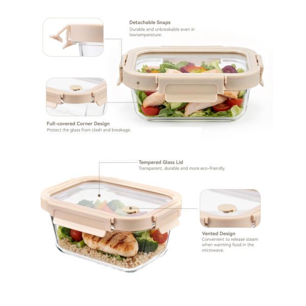 IKOO Large Capacity Airtight Glass Food Storage Container with BPA Free High Borosilicate Glass Lid