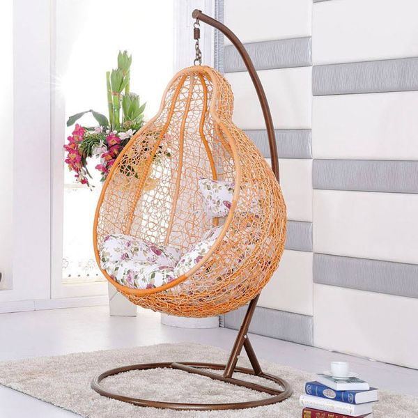 Metal Frame Hand-made Rattan Swing Wicker Chair for Outdoor Garden Villa Hanging Basket