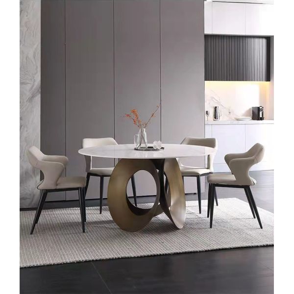 Мраморный банкетный зал Ресторан Круглый обеденный стол с ногами из нержавеющей стали