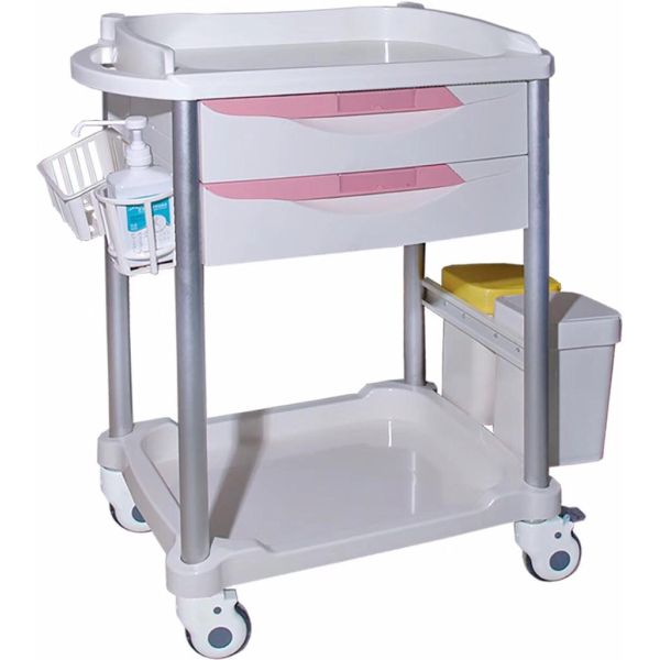 Pink Entral Lock Plastic Steel ABS Treatment Trolley With Drawers