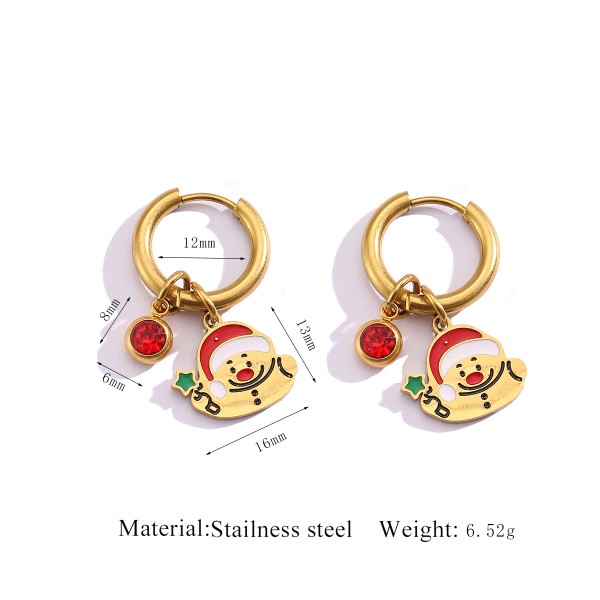 Stainless Steel 18K Gold Plated Christmas Series Design Hoop Earring Cute Santa Claus Christmas Tree Charms Jewelry Earrings