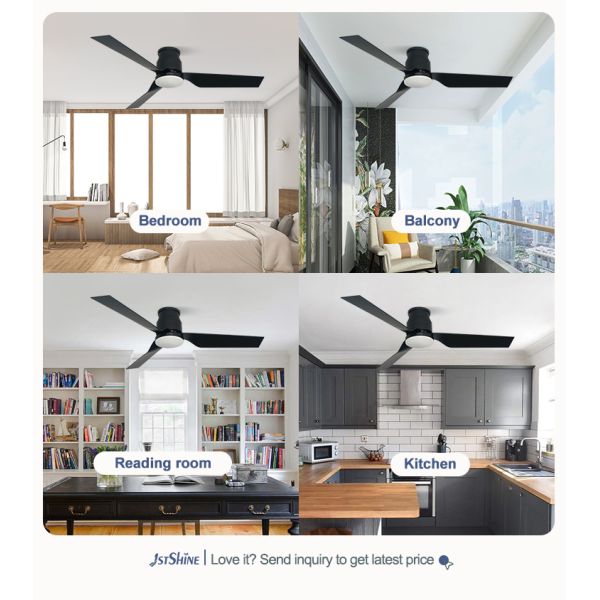 Fabricação Ventilador de baixo perfil Ventilador de tecto LED apagável com lâmina ABS Preto