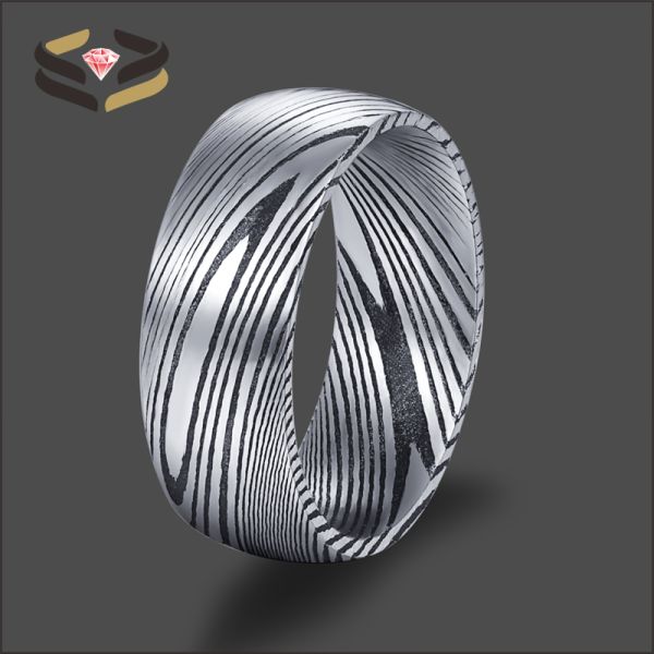 Anillos de boda de acero de Damasco chapados en negro con tasación de terceros, 8 mm para hombre