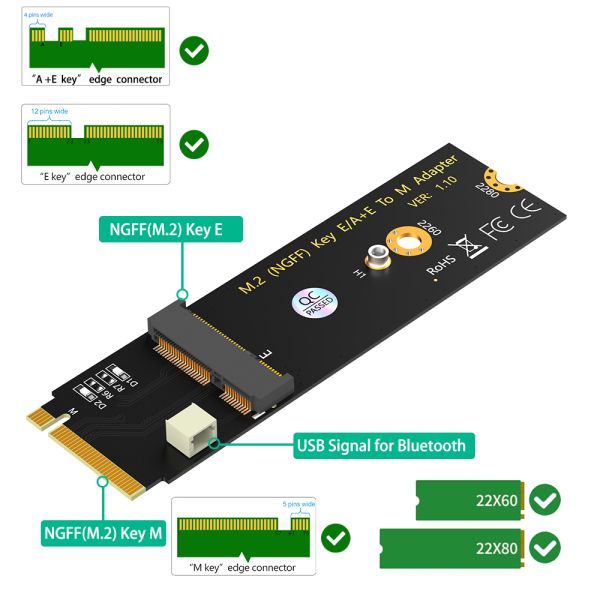 Upgrade Version M.2 NGFF A+E Key WiFi/Bluetooth Adapter Card with High Speed Data Transmission for Intel AX200/AX201/AX210 - Plug and Play