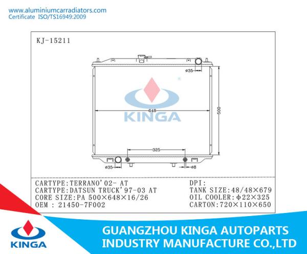100% Tested Aluminum Nissan Auto Radiator For TERRANO 2002/ DATSUN TRUCK 1997-2003 AT 21450-7F002