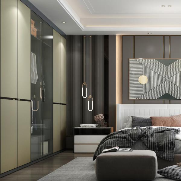 Light Gray Flat Panel​ Modern Wardrobe Doors 22mm Thickness High Durability