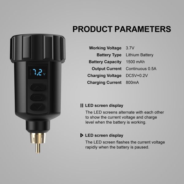 1500mah Tattoo Machine Power Supply RCA Wireless Tattoo Battery Pack