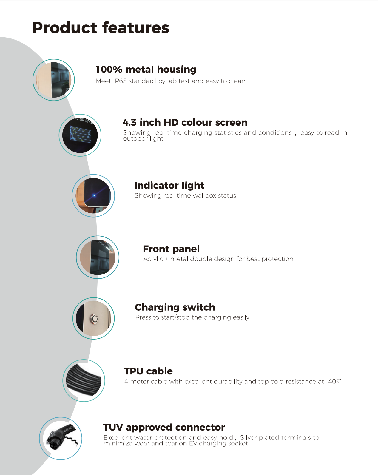 Type de câble fixé au mur de Wallbox de station de charge à C.A. EV de Highfly 16A 11KW - chargeur rapide de voiture de 2 EV pour le véhicule électrique