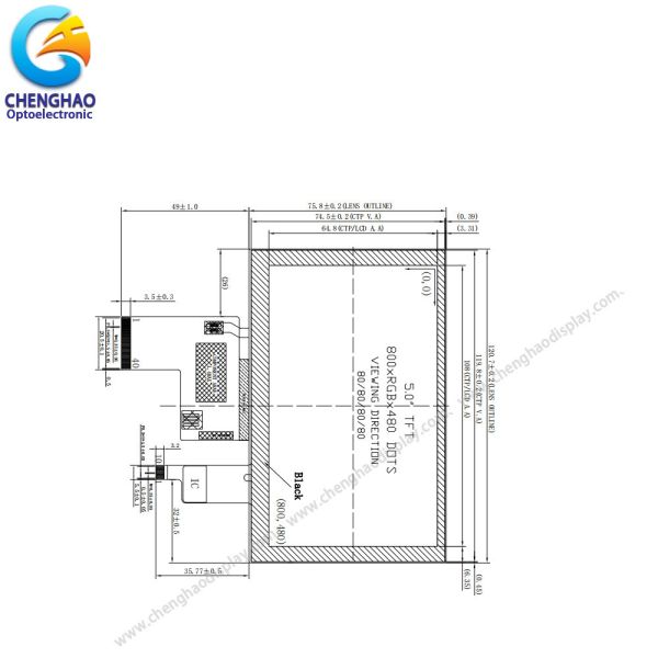 Угол наблюдения дюйма 40pin дисплея 5,0 800*480 емкостный TFT LCD свободный