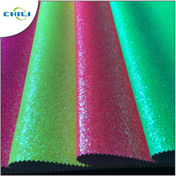 Shinny Synthetic Glitter Faux Leather Red Green Color Non Woven Type Non Toxic