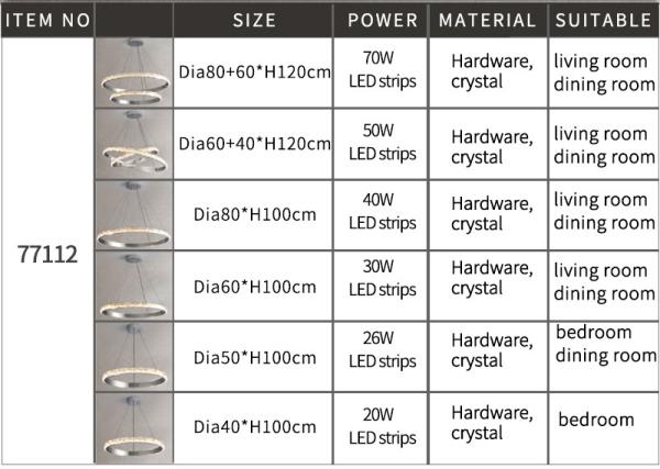 Silver Crystal Chandelier For Living Dining Room Luxury Ring Staircase pendant lighting for dining room(WH-CY-192)