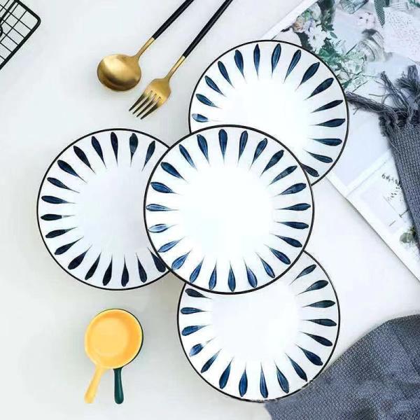 Savall White Round Blue Ceramic Dinner Set Oval Porcelain Table Set