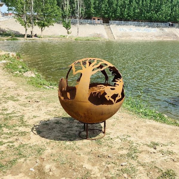Portable Campfire Corten Steel Gas Fire Pit 800mm Diameter Rustic Red Wood / Gas Fuel Type