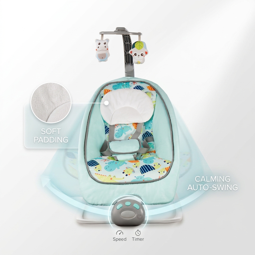 Electric Swing Infant Rocker Chair 5 Speed Amplitude 3 Speed Timer Remote Control with 2 Plush Toys