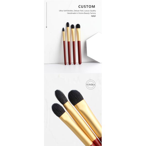 Vonira Essential 7pcs Makeup Brushes Set With Natural Goat Hair Gold Ferrule