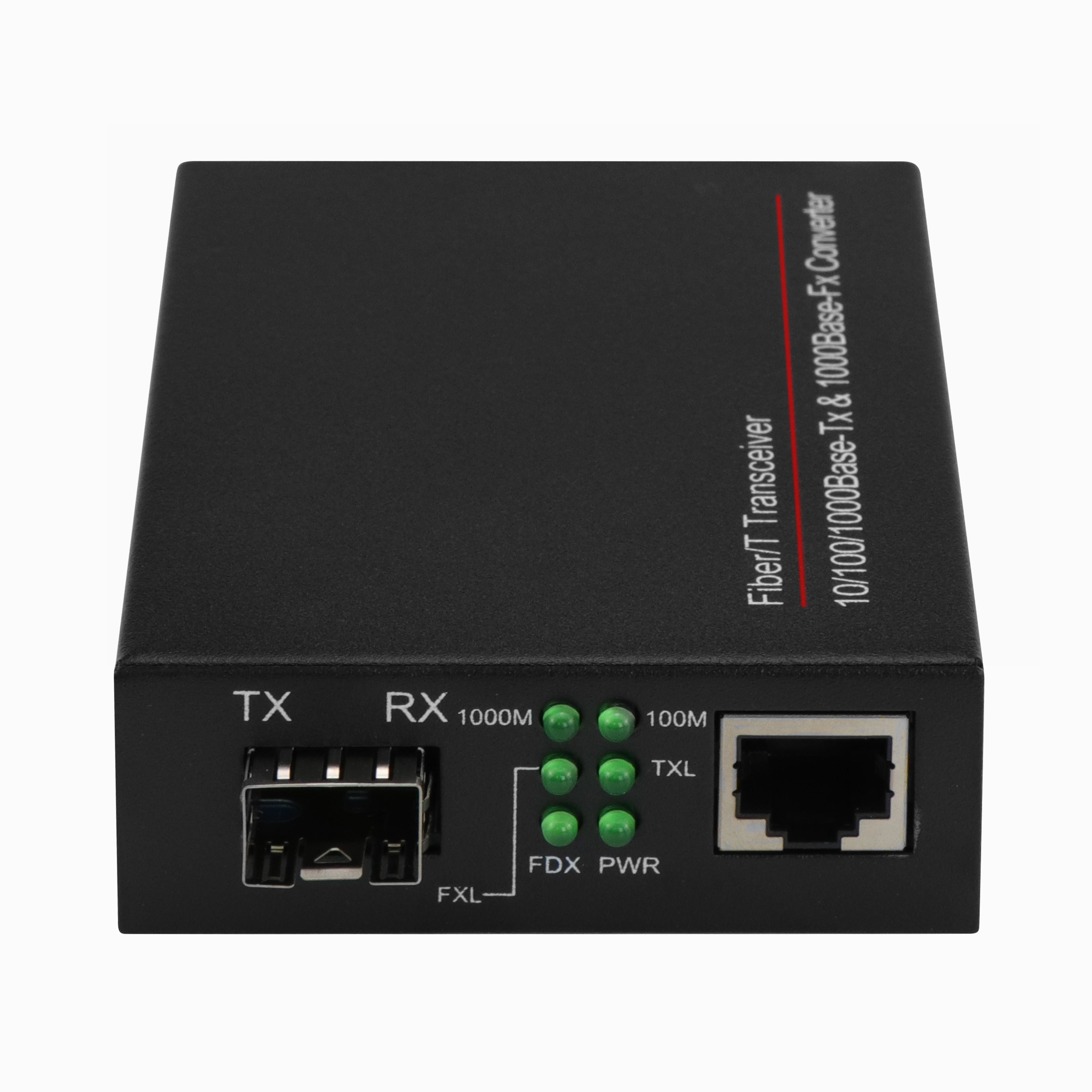 1G SFP Media Converter Gigabit Fiber Optic Ethernet Unmanaged Mini Size Black DC5V CE