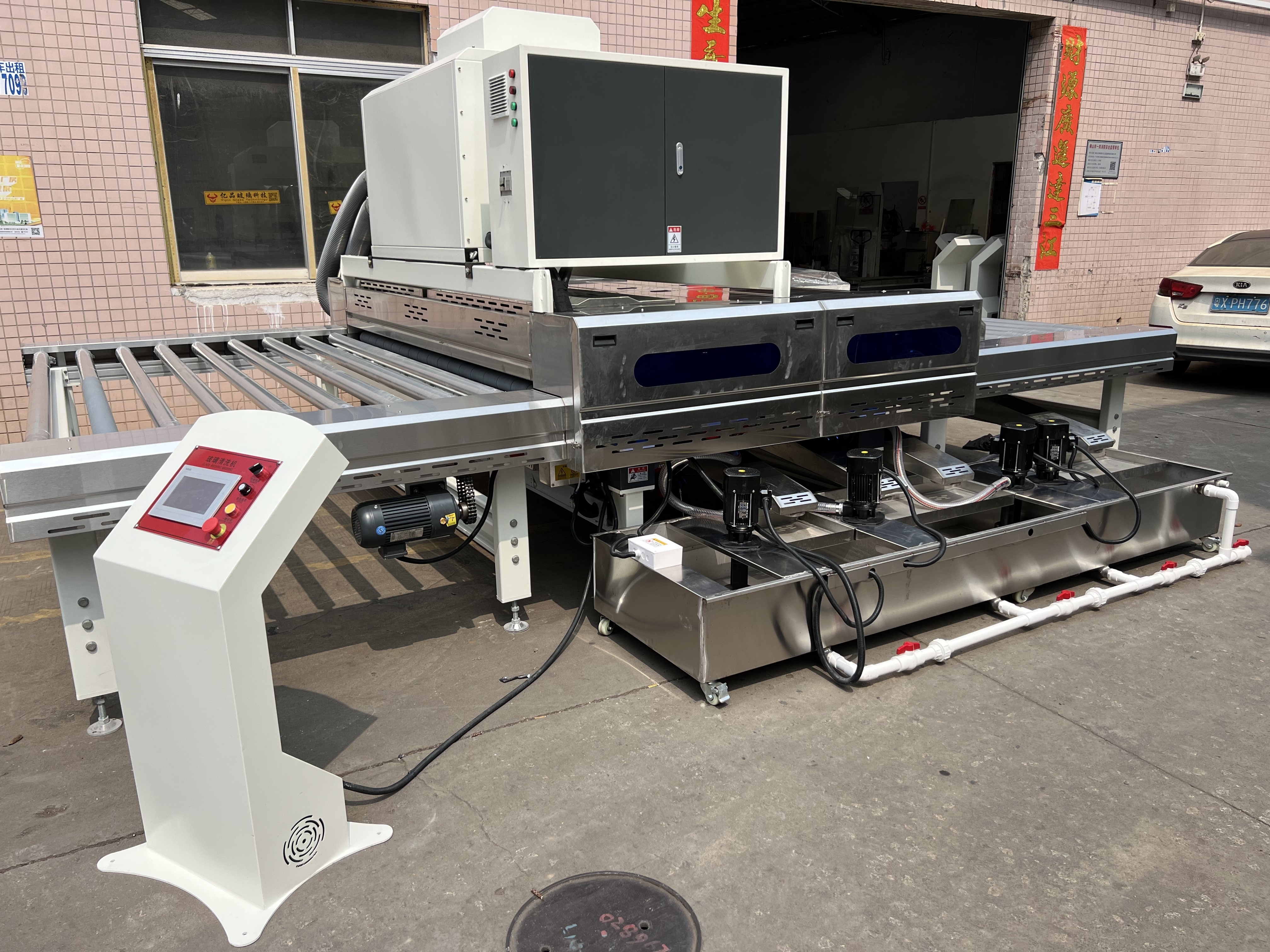 Vertical Glass Washing Machine 22KW Stainless Steel Glass Cleaning Machine