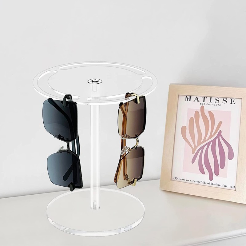 Custom Rotating Desktop Storage Rack Transparent Acrylic Sunglasses Display Rack for Bathroom or Living Room Use