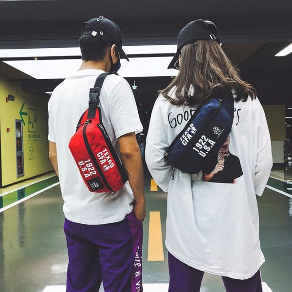Hip hop earth cool Fanny pack pure color retro cross body bag with character word mother and daughter bag
