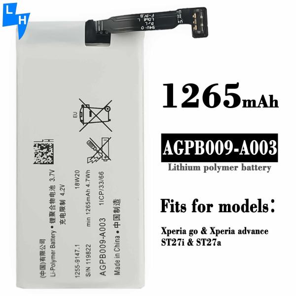 Recarregável 1265mAh AGPB009-A003 Xperia Go Bateria de telefone móvel para Sony Xperia Advance OEM/ODM 500PCS