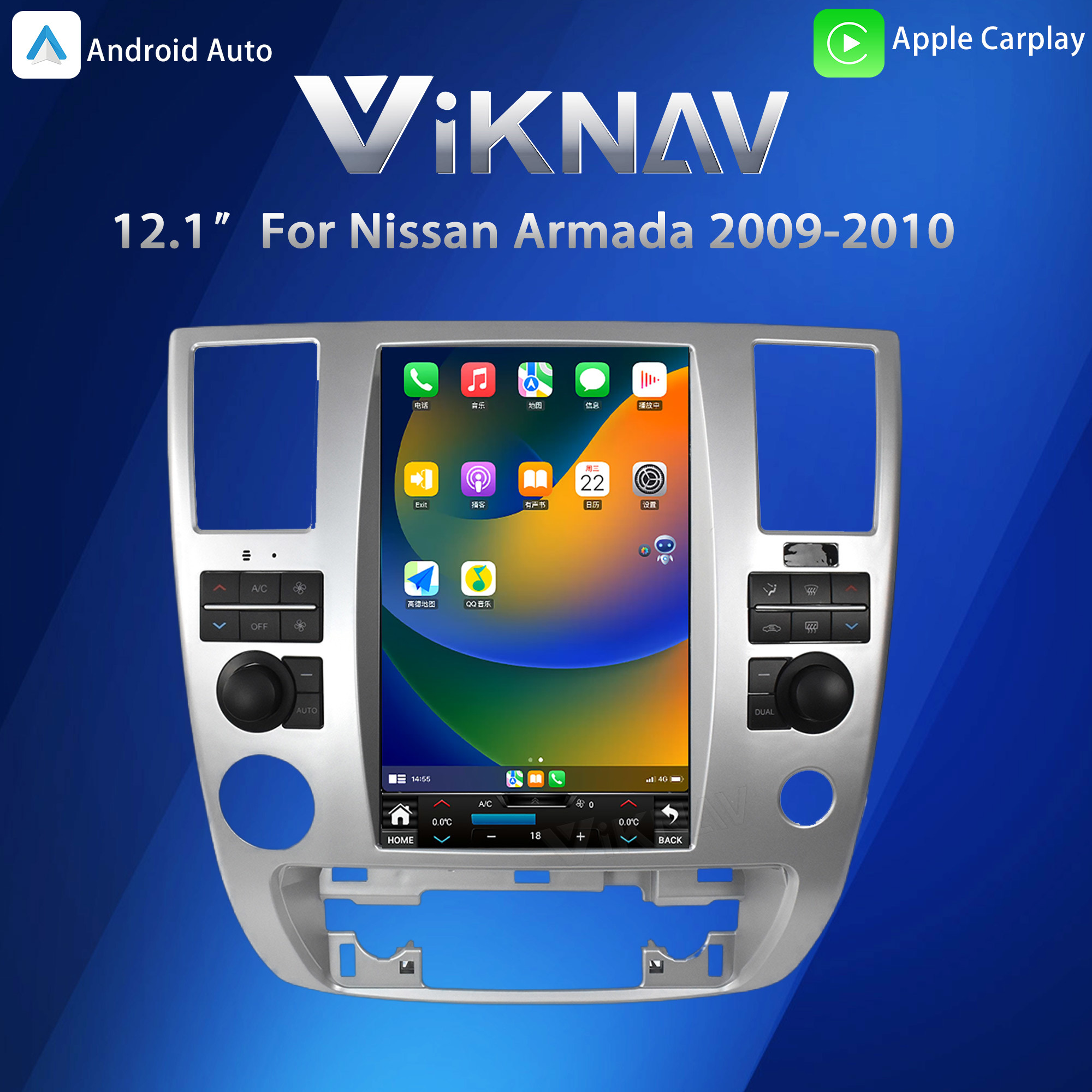 Viknav Android Авто сенсорный экран Автомобильное радио 12,1 дюйма Для Nissan Armada 2009-2010 GPS навигационный головной блок Видеоплеер