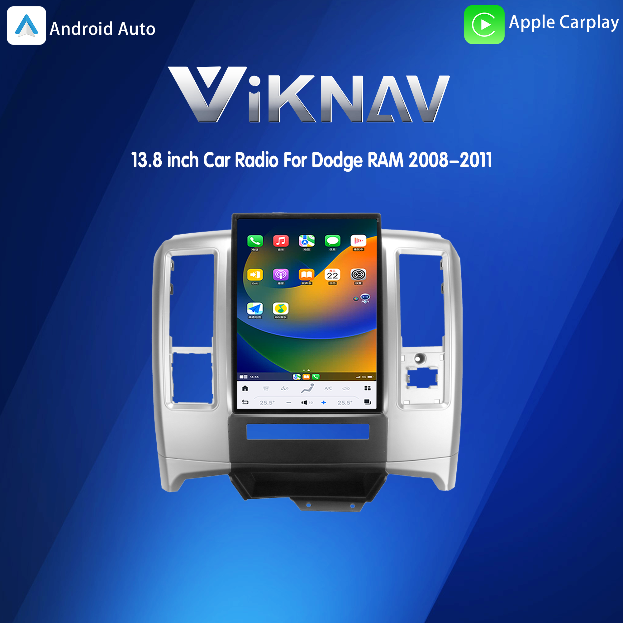 Автомагнитола VIKNAV 13,8 дюйма для Dodge RAM 2008-2011 с беспроводным Carplay