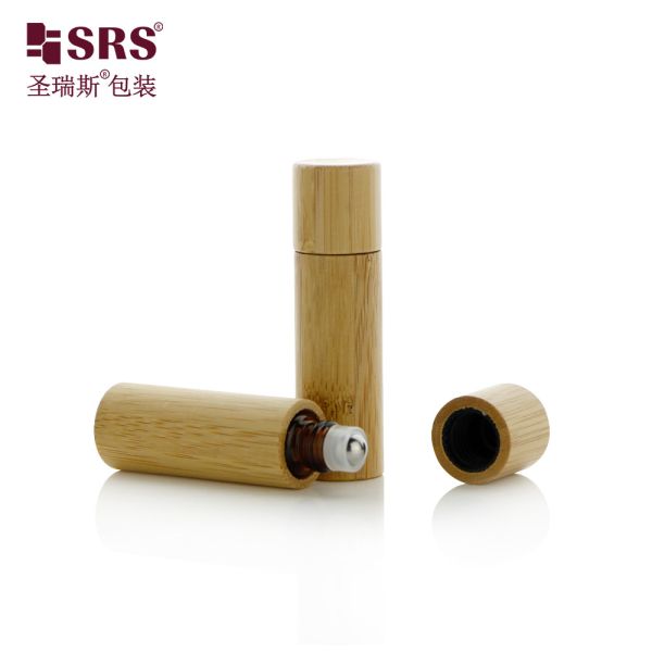 BG-5ML Manufacture Empty Amber Glass Inner Roller Ball Bottle With Bamboo Outer For Perfume Oil Cuticle Oil Packaging