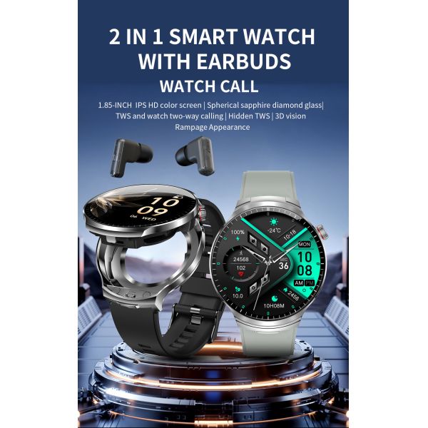 2 In 1 TWS Earphone Fitness Tracker Smartwatch AI Noise T100 Smart Watch Wireless Earbuds