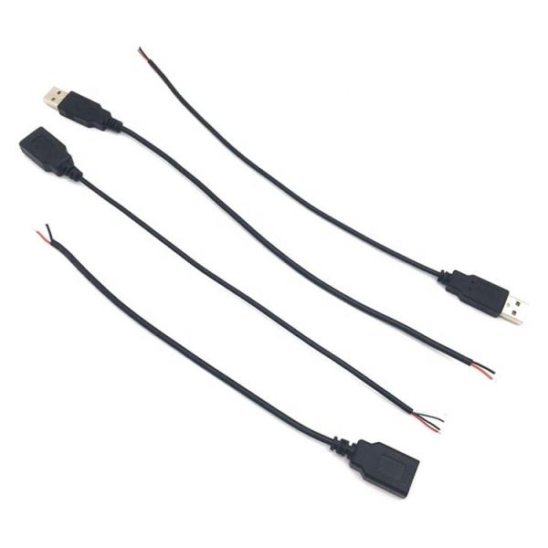 Male Female USB 2.0 Type A Plug to Free End Tinned Open Pigtail Wire Charger Cable for LED Strip