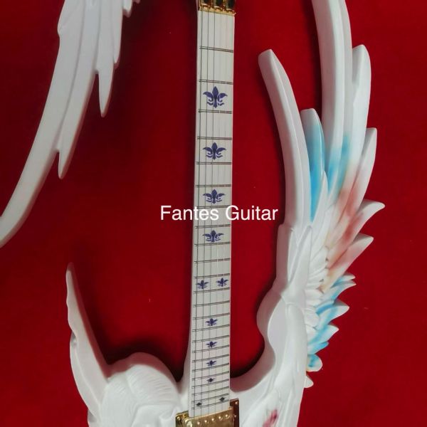 Custom Handcarved Angel Electric Guitar in White with LED Light, ONLY ONE IN STOCK