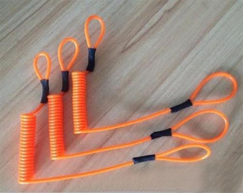 Retracted Bungees Orange Plastic Spiral Strap Retainer Rope w/Plastic Loop on Both Ends