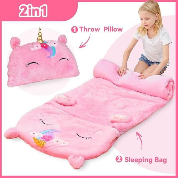 Unicorn Toddler Nap Mat 2-in-1 Plush Pillow Sleeping Bag
