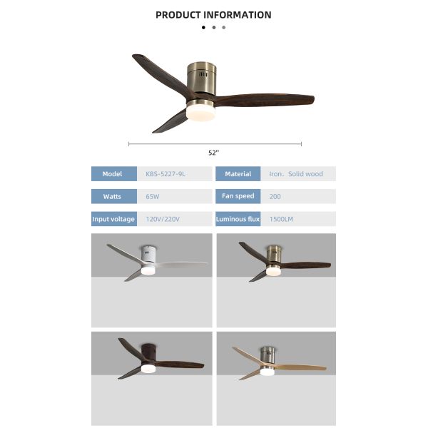 European Style Loft 3000-5000K real Wood Ceiling Fan Light 90lm/w noiseless