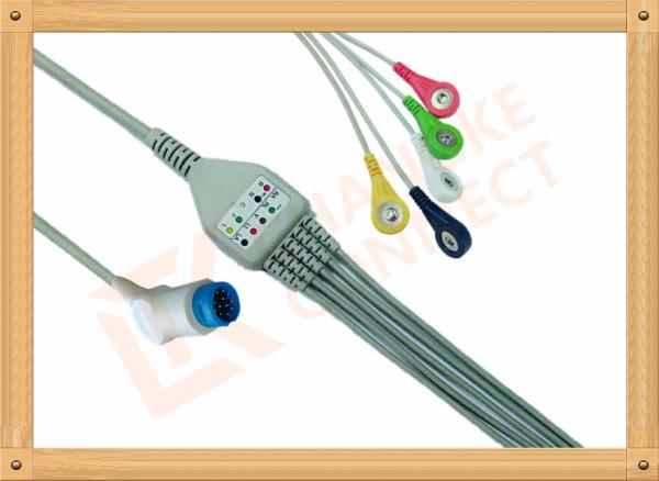 Philips 12 Pin Snap IEC ECG Patient Cable 5 Leads Copper Conductor Material