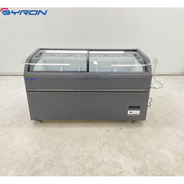 Curved Glass Sliding Door Island Freezer Commercial Deep Frozen Display Freezer
