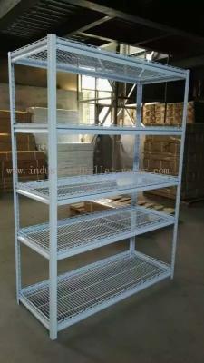5 Multi Level White Light Duty Shelving Slotted - Angle Rack In Wire Mesh Deck