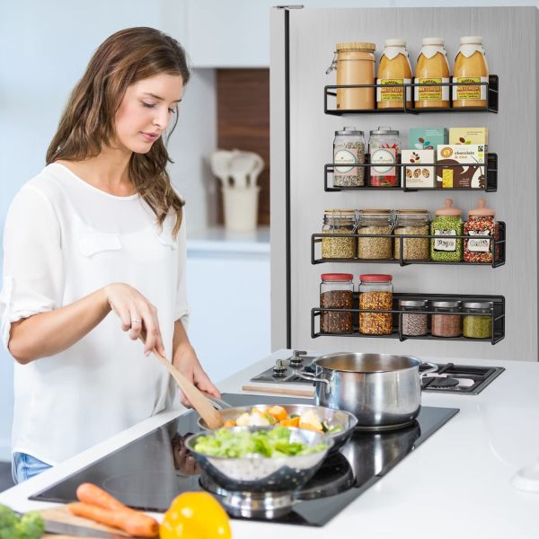 Single Tier Magnetic Spice Storage Racks in Black Color for Kitchen Organization