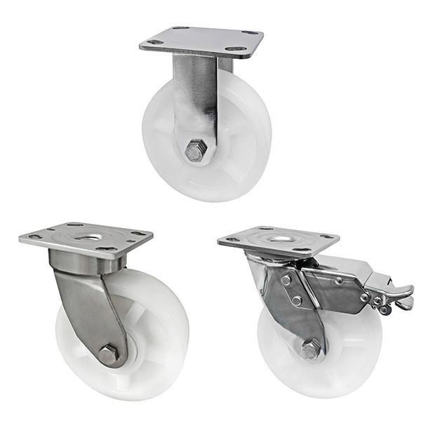 White PA Caster 304 Stainless Steel Heavy Duty Caster Wheels 400KG-600KG Load Capacity