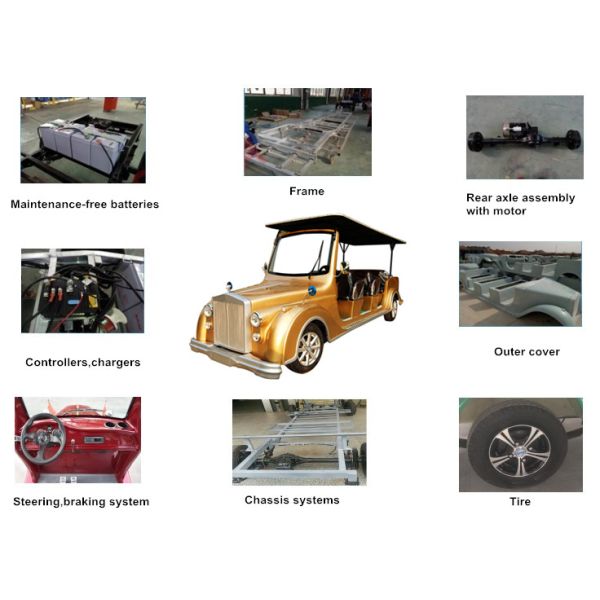 USA Popular Classic Golf Carts 48V DC Motor 8 Seat Electric Classic Car