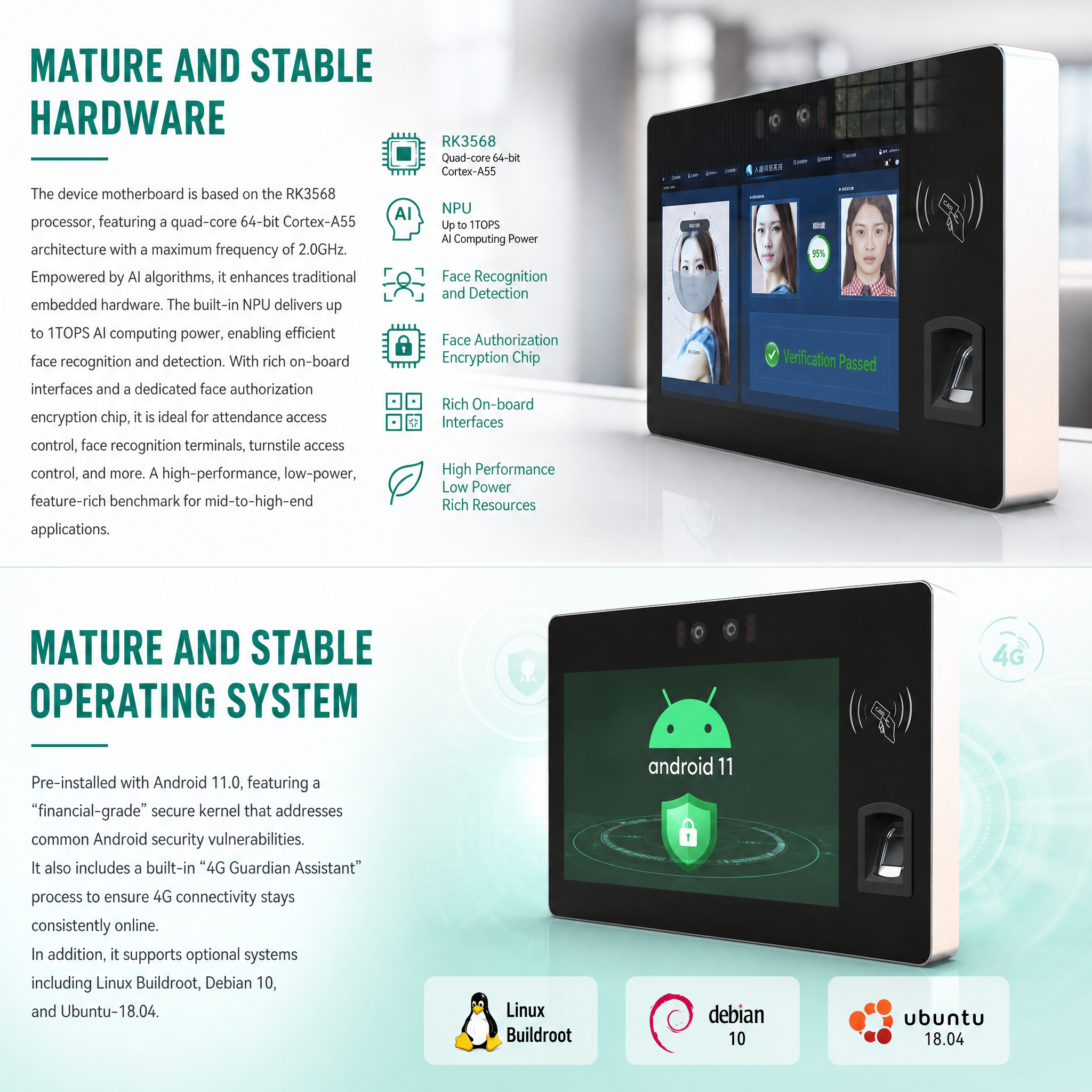 10 Inch Wall Mount Biometric Access Control with Face & Fingerprint Reader