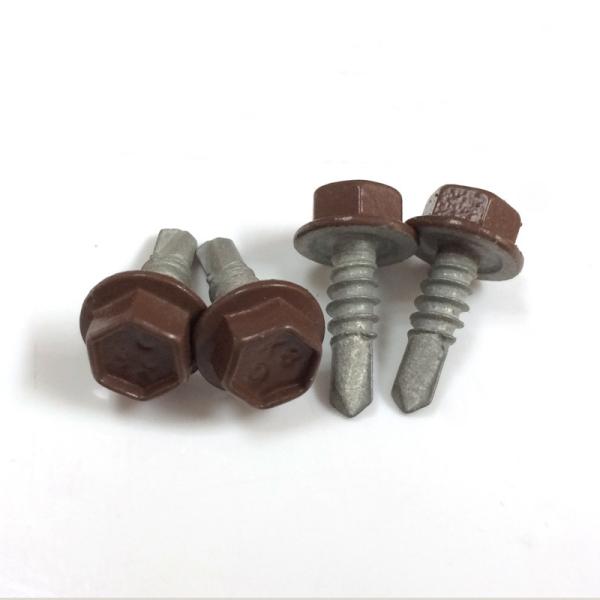 SS410 Cocoa Brown Color Painted Hex Flange Head Roofing Screws With Neoprene Washers 