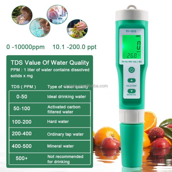 High Precision Durable Titanium Alloy Probe Water TDS Meter with 0-9999 ppm TDS Range and Multiparameter pH Measurement