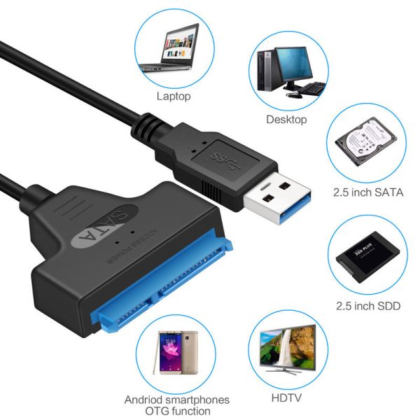 33cm Sata 3.0 Cables , Sata 3 To Usb 3.0 Cable For 2.5 Inch Hdd