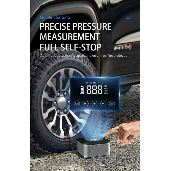 150PSI Smart Portable Car Tire Pump With Power Bank Emergency Lighting