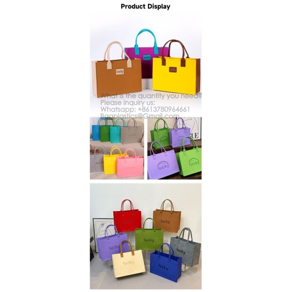 Felt Tote Bag Reusable Lightly Heavy Duty Grocery Tote Bag With Handles Shopping Felt Bags Wholesale Custom Simple Letter Logo Eco-Friendly Durable Multi-Scenario Suitable Felt Shopping Tote Bag