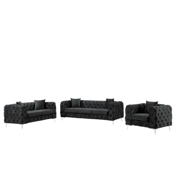 New Style Luxury 3+2+1 black velvet tufted sectional sofa indoor furniture Corner sofa set modern living room sofas