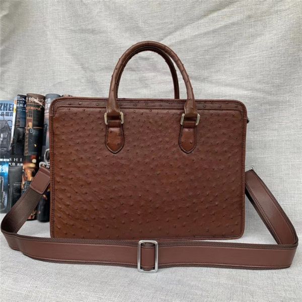 Authentic Real True Ostrich Skin Businessmen Large Laptop Briefcase Shoulder Bag Genuine Leather Top-handle Male Handbag