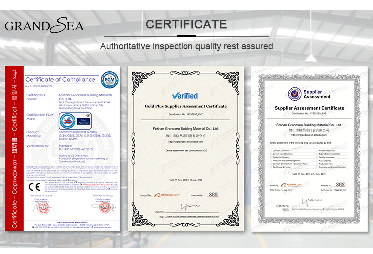 Grandsea Factory Direct High Quality Porte Wooden Grain Waterproof External Aluminum Sliding Double Tempered Glass Doors