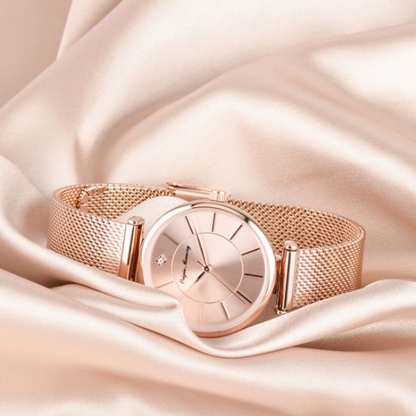 Steel Band OEM Alloy Quartz Watch 32mm Rose Gold Wristwatch For Ladies Quartz